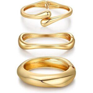 Chunky Gold Bangle Bracelets for Women Trendy 14K Gold Plated Cuff Bracelets